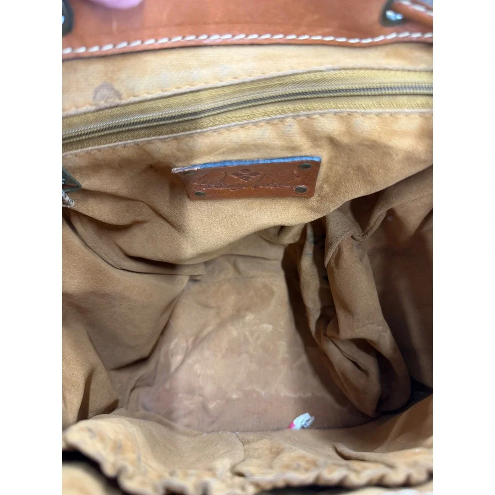 Patricia Nash Cognac Leather Mini Backpack Drawstring Buckle Brown